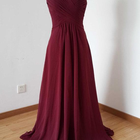 Wide Straps Sweetheart Burgundy Chiffon Long Bridesmaid Dress On Luulla 4421